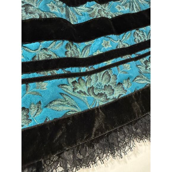 Nanette Lepore Skirt Teal Blue w/ Gold Thread Floral Skirt Size 4 - Picture 3 of 8